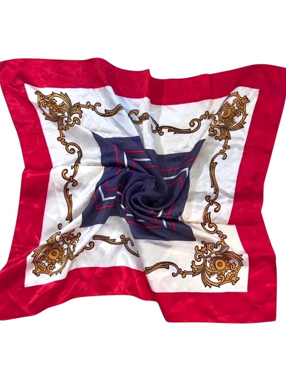 VINTAGE 100% Acetate Rolled Hem Luxury‎ Silk-Like Head Scarf | 4th of July Lake